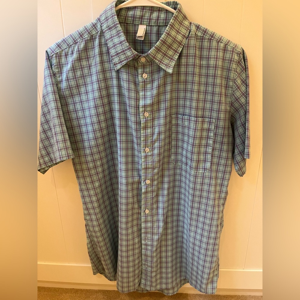 American Apparel Blue and Purple Plaid Button Down Shirt